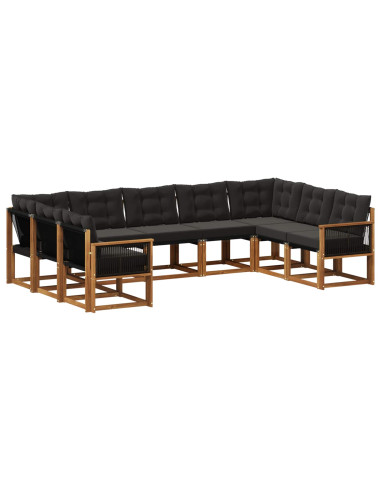 Set di divani da esterno con cuscino 9 pcs Naturale e Nero