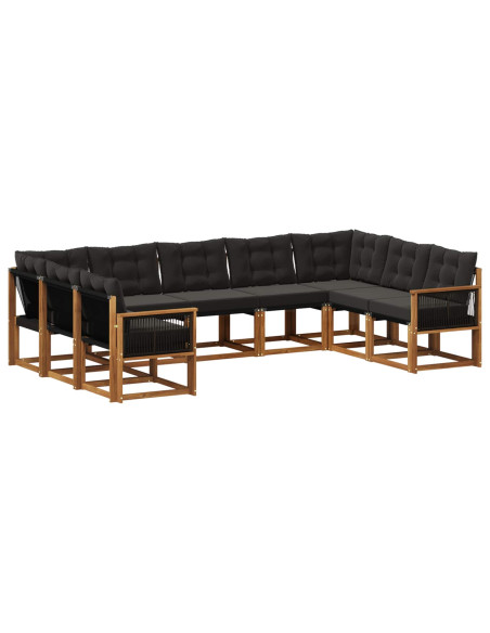 Set di divani da esterno con cuscino 9 pcs Naturale e Nero