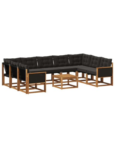 Set di divani da esterno con cuscino 10 pcs Naturale e Nero