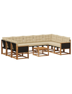 Set di divani da esterno con cuscino 10 pcs Naturale e Beige