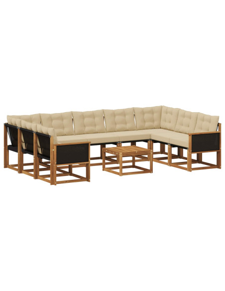 Set di divani da esterno con cuscino 10 pcs Naturale e Beige