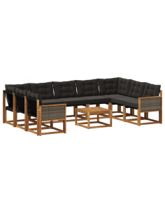 Set di divani da esterno con cuscino 10 pcs Naturale e Nero