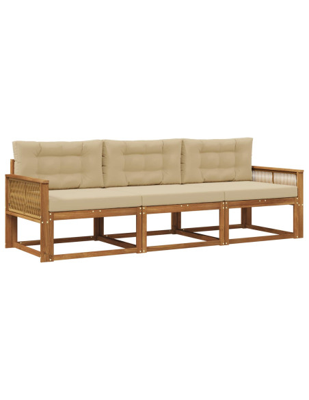 Set di divani da esterno con cuscino 3 pcs Naturale e Beige