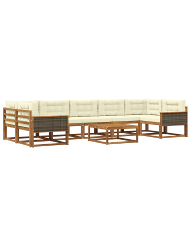 Set di divani da esterno con cuscino 8 pcs Naturale e Crema