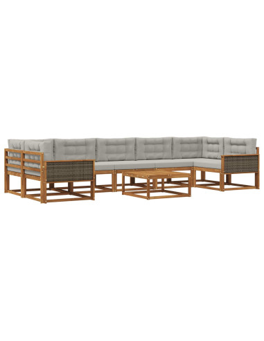 Set di divani da esterno 8 pcs Naturale e Grigio chiaro