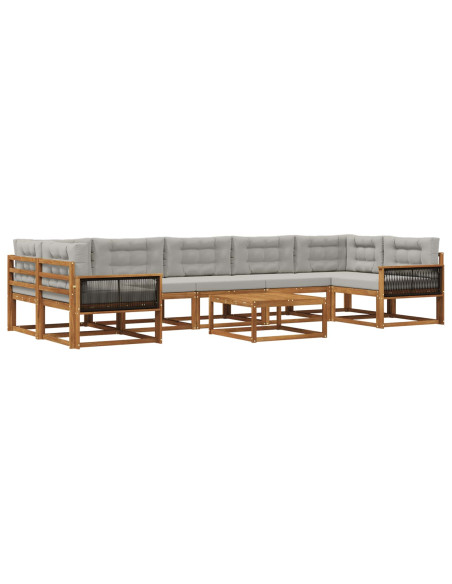 Set di divani da esterno 8 pcs Naturale e Grigio chiaro