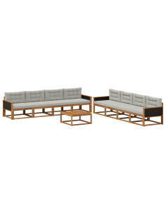 Set di divani da esterno 9 pcs Naturale e Grigio chiaro