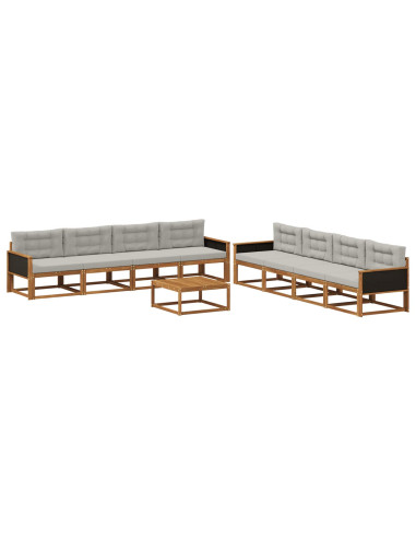Set di divani da esterno 9 pcs Naturale e Grigio chiaro