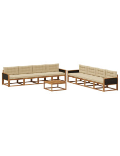 Set di divani da esterno con cuscino 9 pcs Naturale e Beige