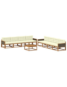 Set di divani da esterno con cuscino 9 pcs Naturale e Crema