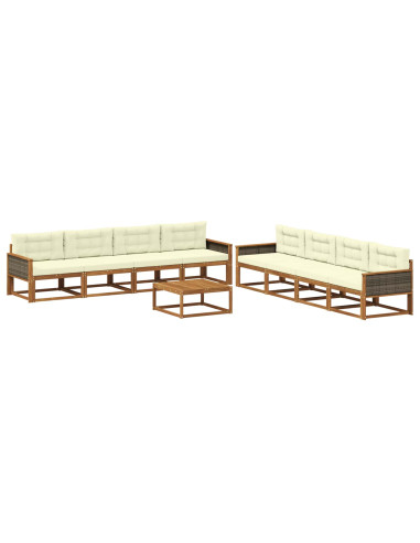 Set di divani da esterno con cuscino 9 pcs Naturale e Crema