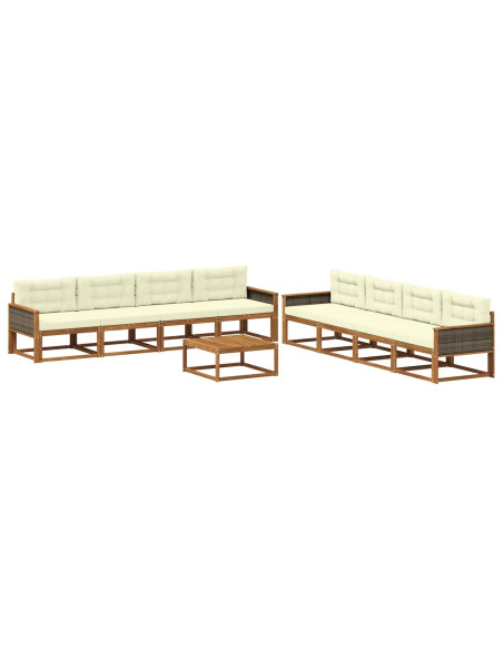 Set di divani da esterno con cuscino 9 pcs Naturale e Crema