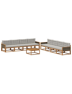 Set di divani da esterno 9 pcs Naturale e Grigio chiaro