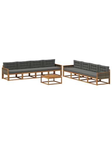 Set di divani da esterno con cuscino 9 pcs Naturale e Antracite