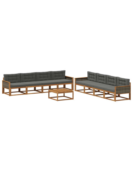 Set di divani da esterno con cuscino 9 pcs Naturale e Antracite