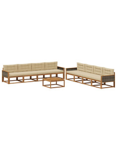 Set di divani da esterno con cuscino 9 pcs Naturale e Beige