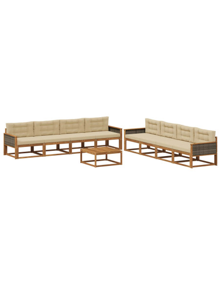 Set di divani da esterno con cuscino 9 pcs Naturale e Beige