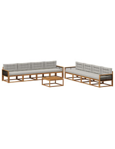 Set di divani da esterno 9 pcs Naturale e Grigio chiaro