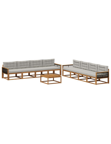 Set di divani da esterno 9 pcs Naturale e Grigio chiaro