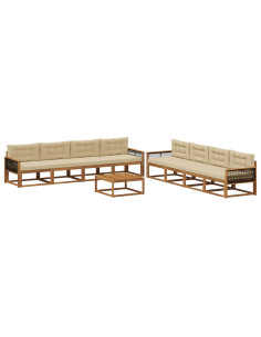Set di divani da esterno con cuscino 9 pcs Naturale e Beige