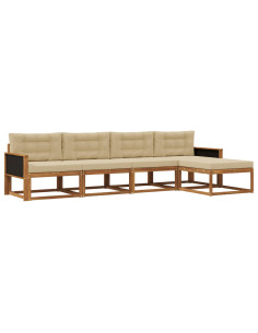 Set di divani da esterno con cuscino 5 pcs Naturale e Beige