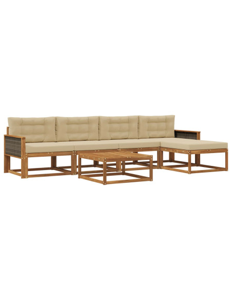 Set di divani da esterno con cuscino 6 pcs Naturale e Beige