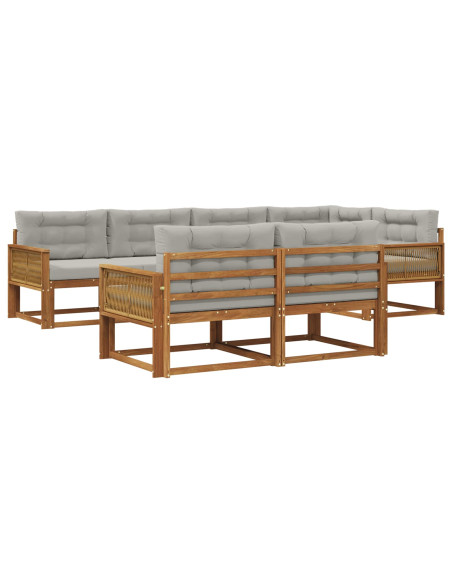 Set di divani da esterno 7 pcs Naturale e Grigio chiaro