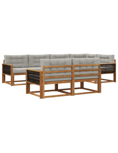 Set di divani da esterno 7 pcs Naturale e Grigio chiaro