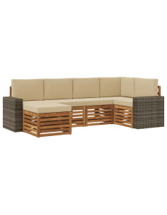 Set divano sezionale con cuscino 6 pcs Naturale e Beige