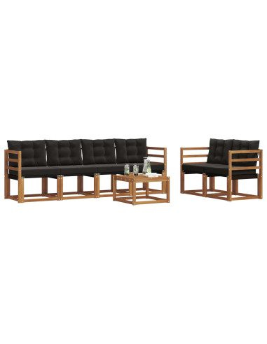 Set di divani con cuscino 7 pcs Naturale e Nero