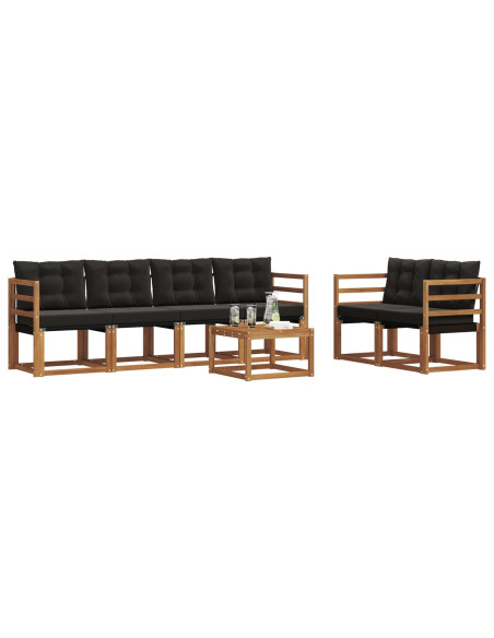 Set di divani con cuscino 7 pcs Naturale e Nero