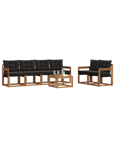 Set di divani con cuscino 7 pcs Naturale e Nero