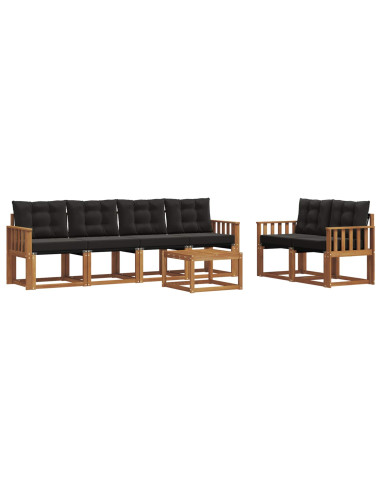 Set di divani con cuscino 7 pcs Naturale e Nero
