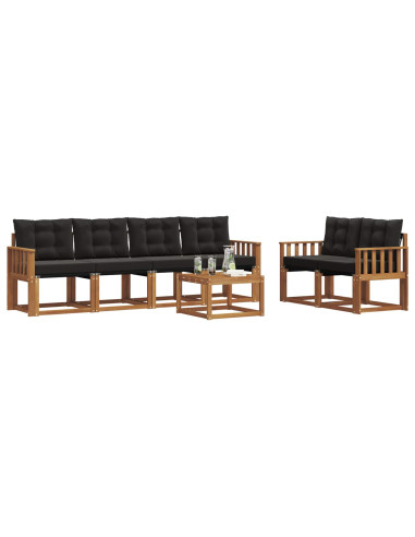 Set di divani con cuscino 7 pcs Naturale e Nero
