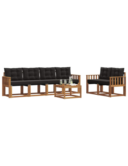 Set di divani con cuscino 7 pcs Naturale e Nero