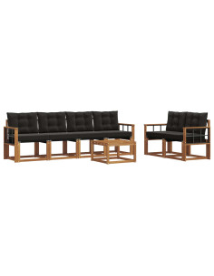 Set di divani con cuscino 7 pcs Naturale e Nero 2
