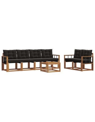 Set di divani con cuscino 7 pcs Naturale e Nero