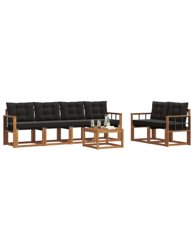 Set di divani con cuscino 7 pcs Naturale e Nero