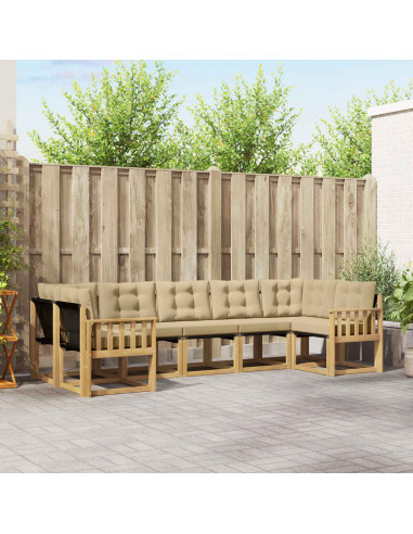 Set di divani da esterno con cuscino 7 pcs Bianco e Beige