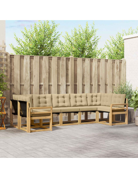 Set di divani da esterno con cuscino 7 pcs Bianco e Beige