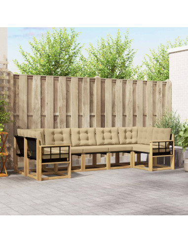 Set di divani da esterno con cuscino 7 pcs Bianco e Beige