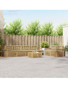 Set di divani da esterno 7 pcs Bianco e Beige Poliestere