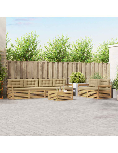 Set di divani da esterno 7 pcs Bianco e Beige Poliestere
