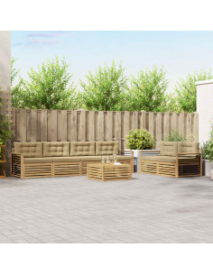 Set di divani da esterno 7 pcs Bianco e Beige Poliestere