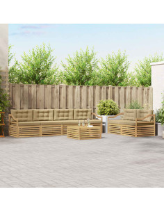 Set di divani da esterno 7 pcs Bianco e Beige Poliestere