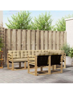 Set di divani da esterno con cuscino 7 pcs Bianco e Beige