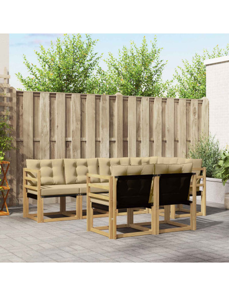 Set di divani da esterno con cuscino 7 pcs Bianco e Beige
