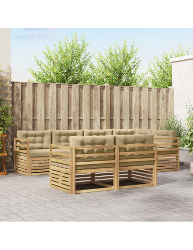 Set di divani da esterno 7 pcs Bianco e Beige Poliestere