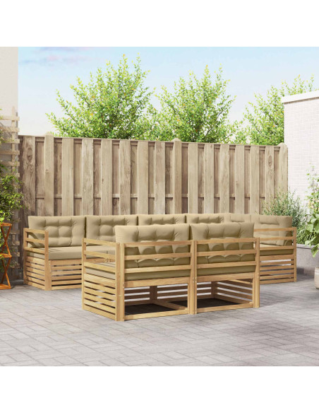Set di divani da esterno 7 pcs Bianco e Beige Poliestere
