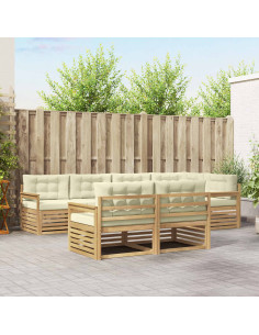 Set di divani da esterno 7 pcs Bianco e Crema Poliestere